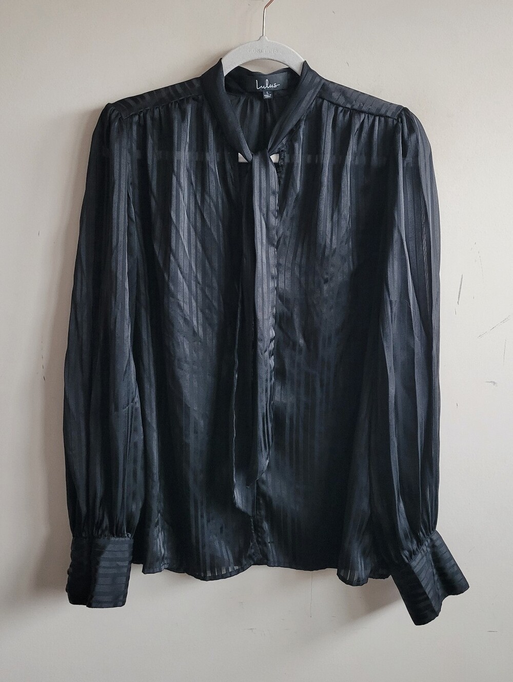 Lulus Striped Sheer Bow Neck Blouse Black